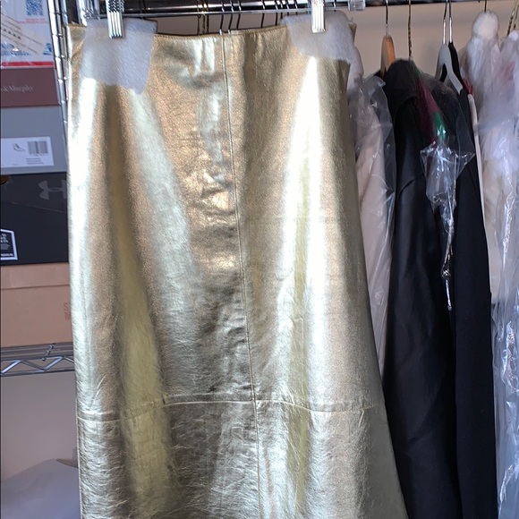 St. Vincent gold leather midi skirt. Gorgeous!  Perfect for the holidays! - Picture 6 of 7
